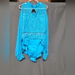 Weissman Sky Blue Figure Skating Dress with Sleeves, Size MC